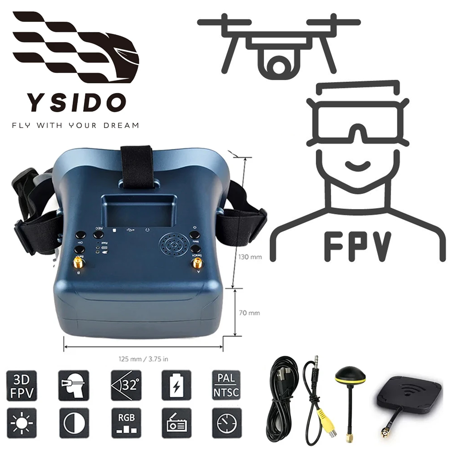 FPV Gözlükleri 008D 5.8G 40CH  - Drone Racing Goggles incelemesi ve fiyatı